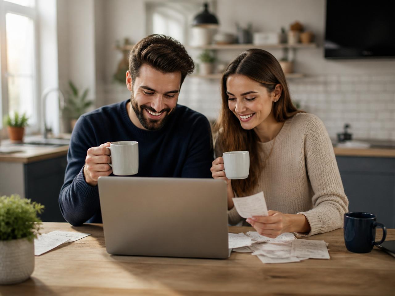 Paar plant gemeinsam seine Finanzen am Laptop